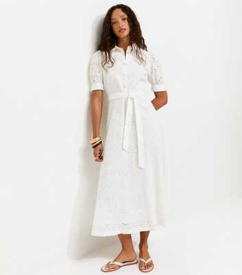 White Broderie Shirt Midi Dress