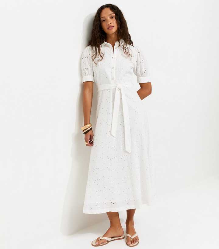 White Broderie Shirt Midi Dress