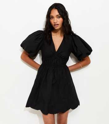 Black Embroidered Cutwork Mini Dress