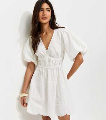 White Embroidered Cutwork Mini Dress