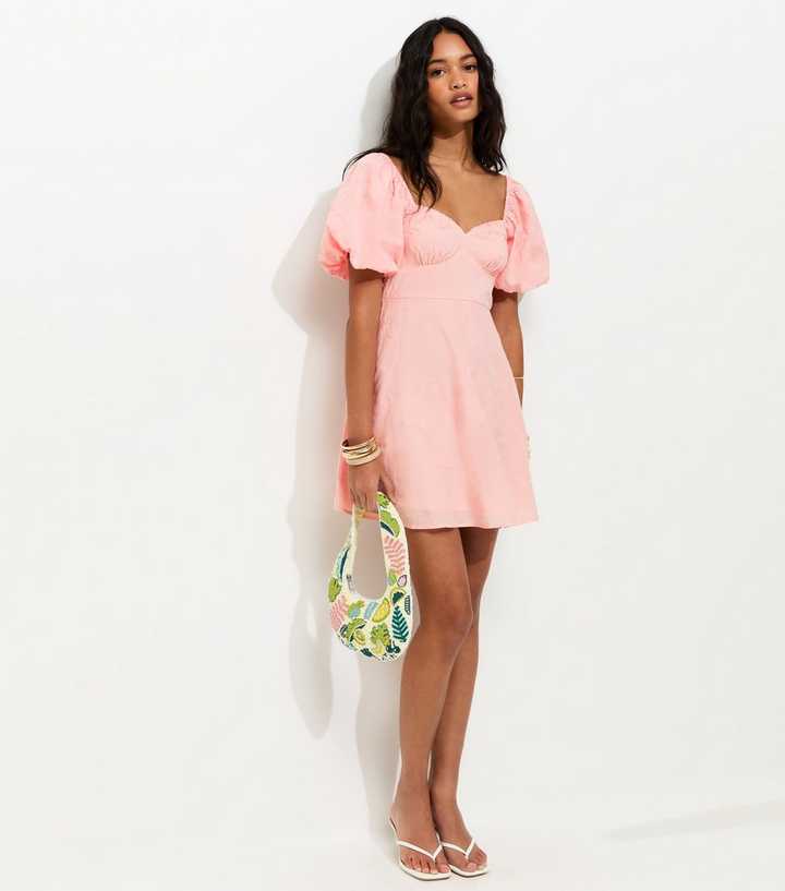 Light Pink Floral Puff Sleeve Mini Dress | New Look