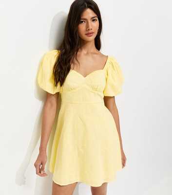 Yellow Floral Puff Sleeve Mini Dress