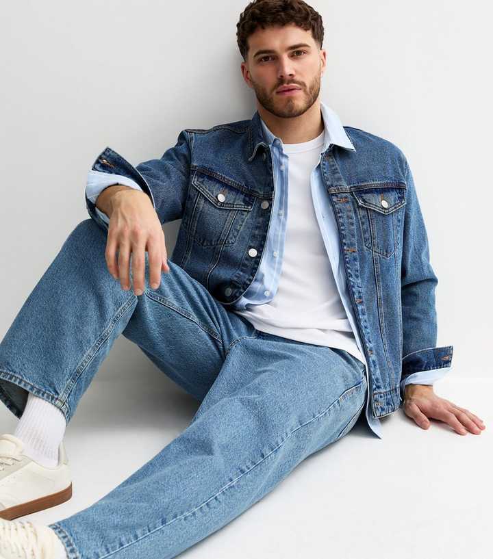 Blue Faded Distressed Denim Jacket