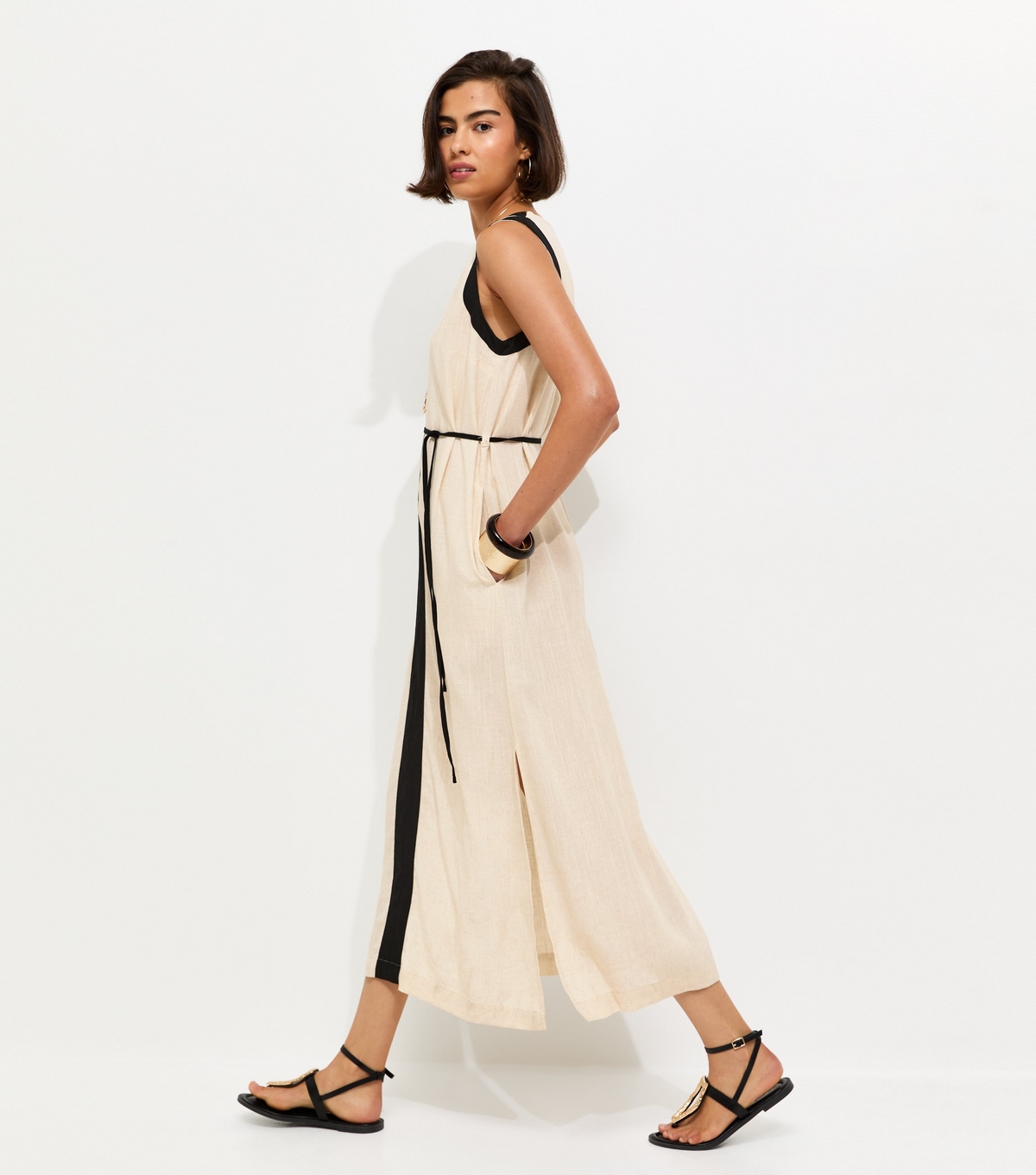 Women's Cream Contrast Trim Column Midi Dress New Look