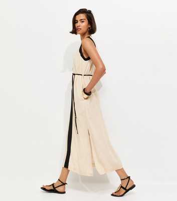 Cream Contrast Trim Column Midi Dress