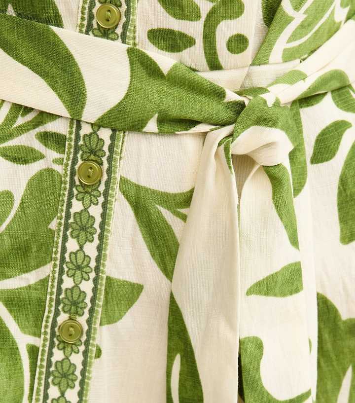 Green Floral Border Tile Print Midi Shirt Dress | New Look