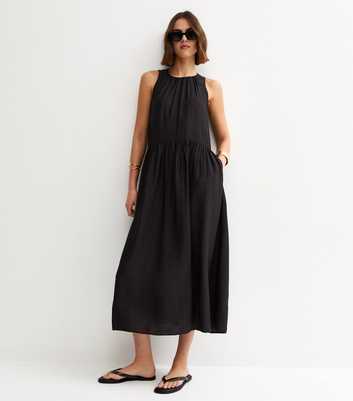Black Drop Waist Sleeveless Midi Dress