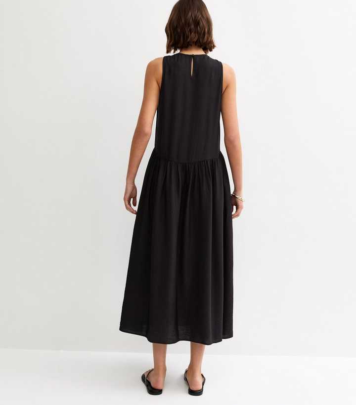 Black Drop Waist Sleeveless Midi Dress | New Look