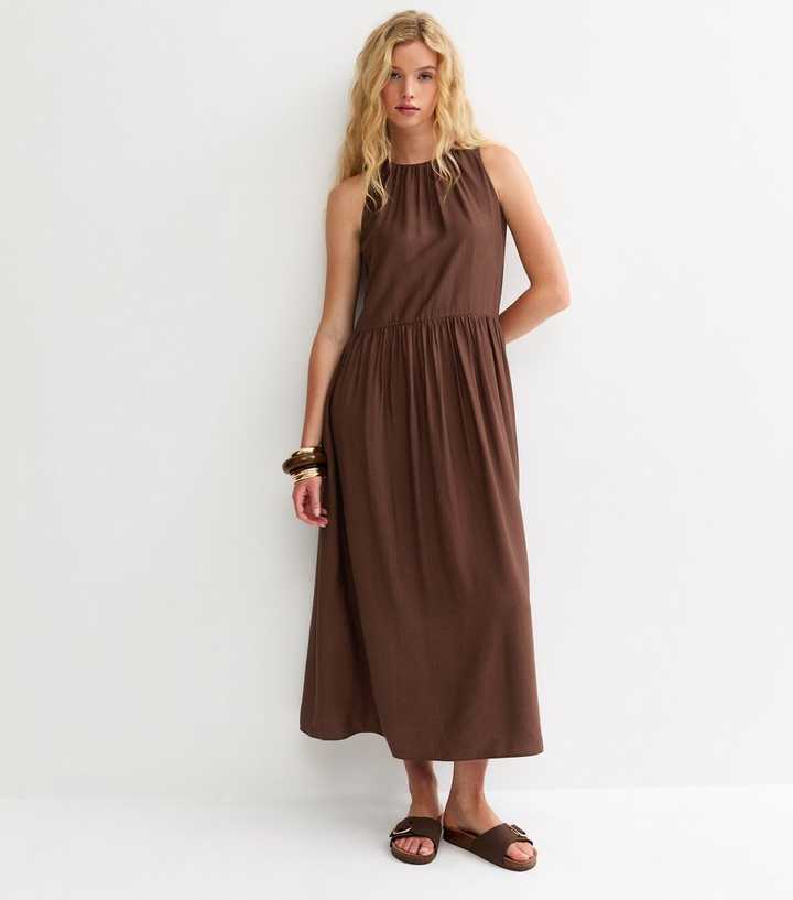 sachin and babi light blue dress Brown Drop Waist Sleeveless Midi Dress