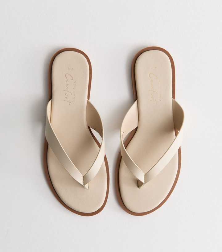 Off White Faux Leather Toe Post Sandals