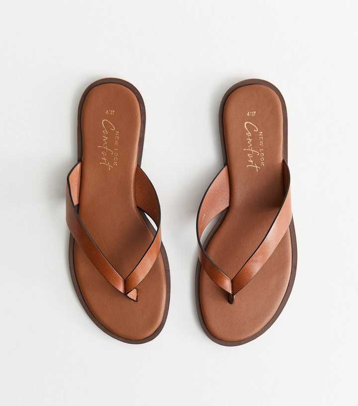 Tan Faux Leather Toe Post Sandals