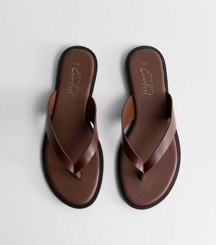 Dark Brown Faux Leather Toe Post Sandals