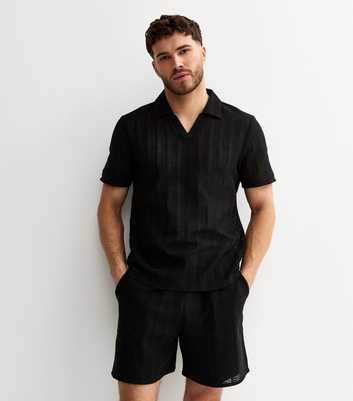 Black Regular Crochet Drawstring Shorts