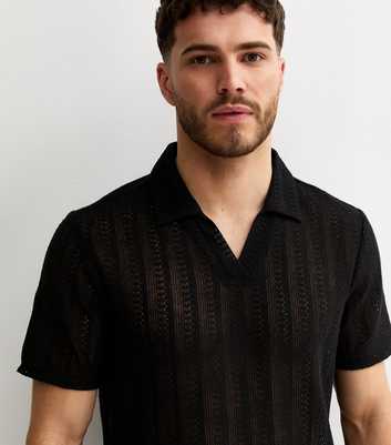 Black Crochet Polo Shirt