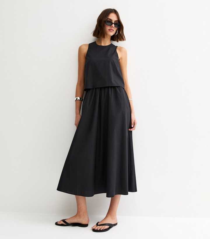 Black Layered Sleeveless Midi Dress