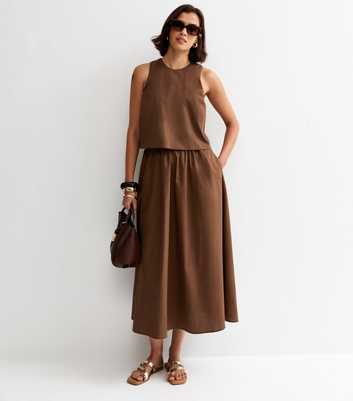 Dark Brown Layered Sleeveless Midi Dress
