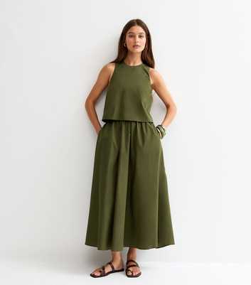 Dark Khaki Layered Sleeveless Midi Dress