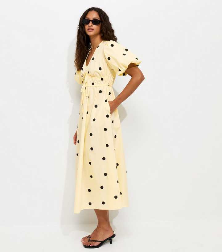 knee length dresses for ladies Nellie Mini Dress Yellow Polka Dot