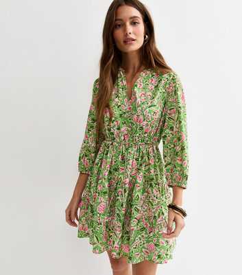 Green Floral Tiered Mini Dress