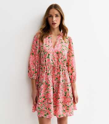 Pink Floral Tiered Mini Dress