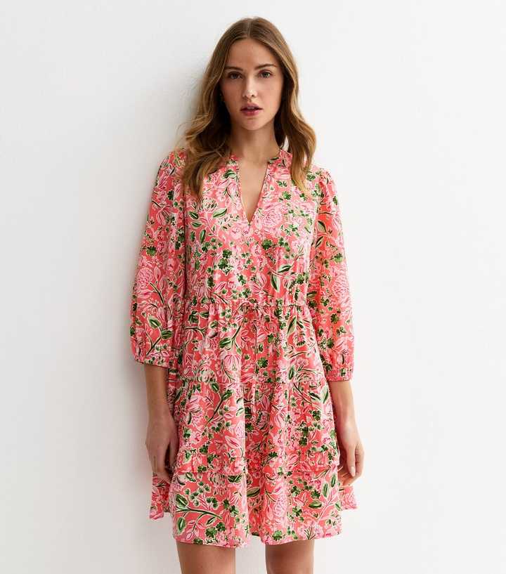 Pink Floral Tiered Mini Dress