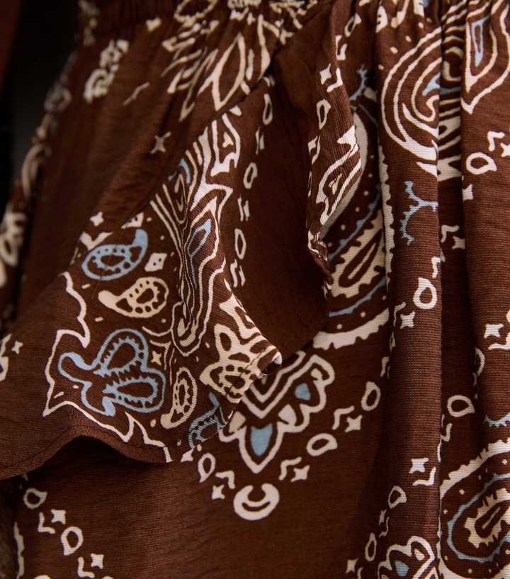Brown Bandana Print Ruffle Hem Midi Dress | New Look