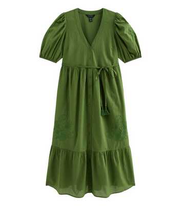 Bright Green Embroidered Smock Midi Dress