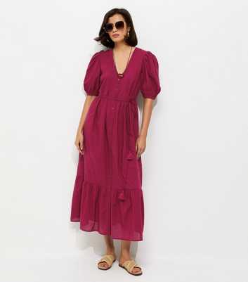 Light Burgundy Embroidered Smock Midi Dress