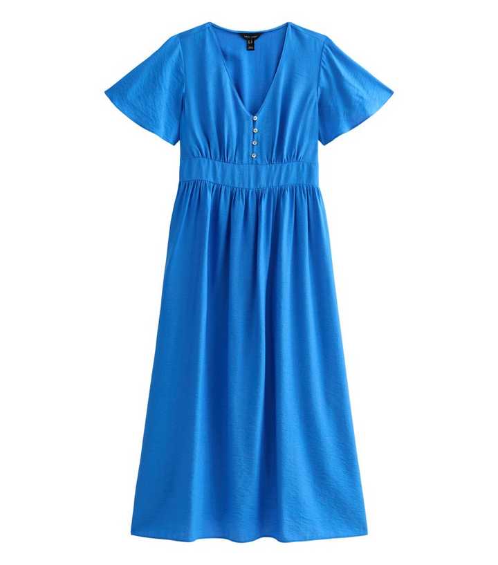 Bright Blue Frill Sleeve V Neck Midi Dress | New Look