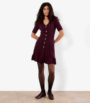 Apricot Burgundy Ribbed Fit and Flare Mini Dress