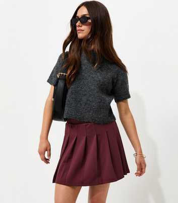 Petite Burgundy Crepe Pleated Mini Skirt