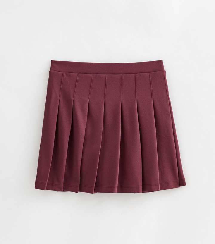 Petite Burgundy Crepe Pleated Mini Skirt