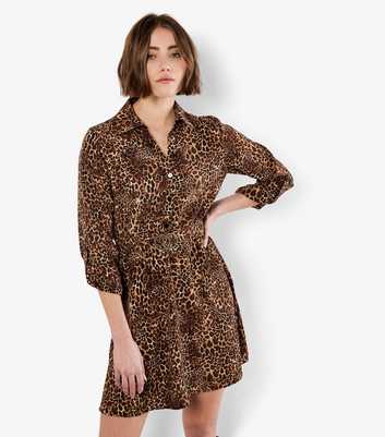 Apricot Brown Leopard Print Belted Dress