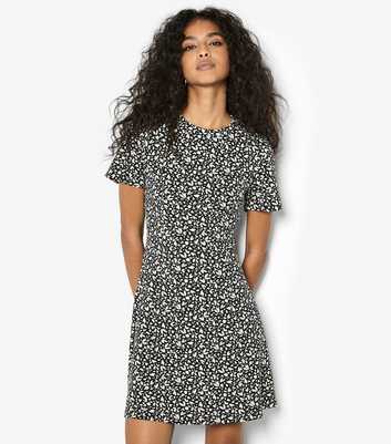 Apricot Black Ponti Print Mini Dress