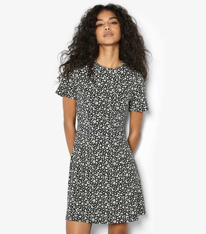 Apricot Black Ponti Print Mini Dress