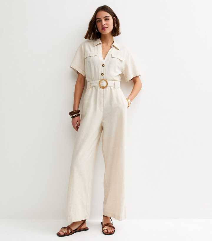 Stone Short Sleeve Belted Jumpsuit