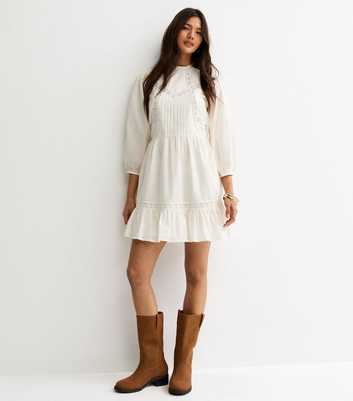 Cream Lace Tiered Mini Dress