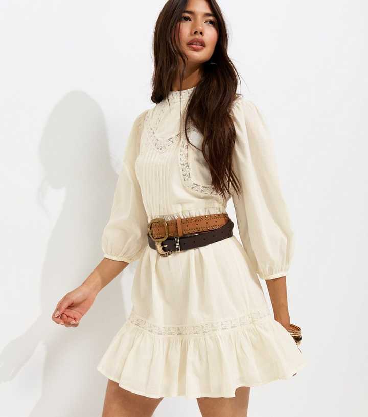 Cream Lace Tiered Mini Dress