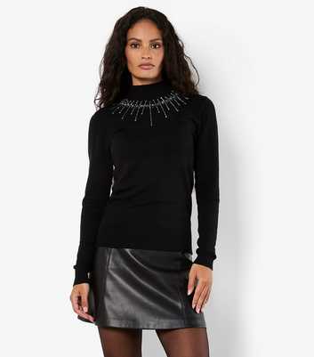 Apricot Black Gem and Stud Neckline Jumper