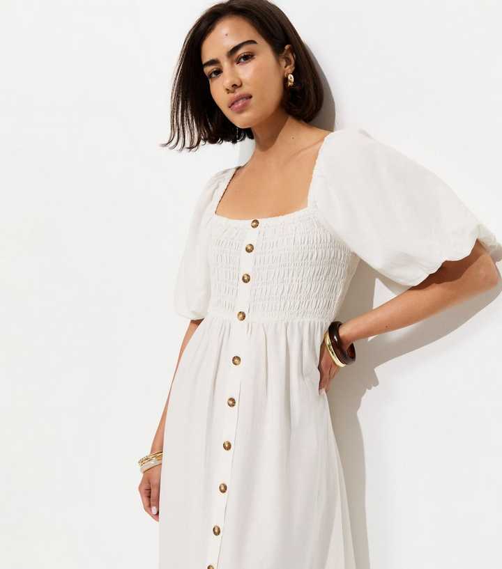 Cream Faux Button Milkmaid Midi Dress