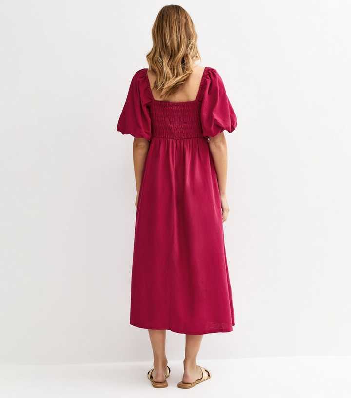 Light Burgundy Faux Button Milkmaid Midi Dress | New Look Light Burgundy Faux Button Milkmaid Midi Dress | New Look