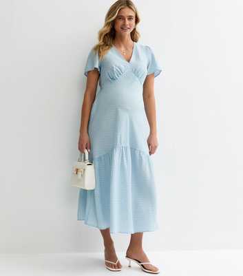 Maternity Light Blue Polka Dot Tiered Tea Midi Dress