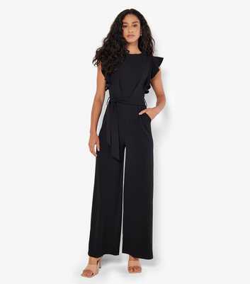 Apricot Black Ruffle Sleeve Pleated Jumpsuit