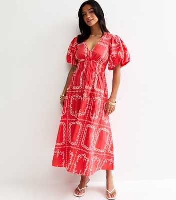 Petite Orange Embroidered V-Neck Midi Dress