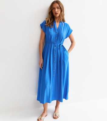Bright Blue Toggle Shirt Midi Dress