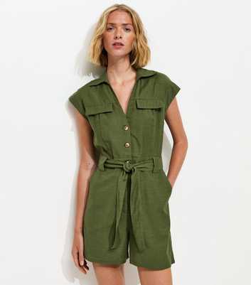 Khaki Utility Short Sleeve Playsuit