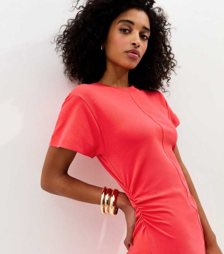 Dark Coral Shirred Side Jersey Midi Dress Dark Coral Shirred Side Jersey Midi Dress