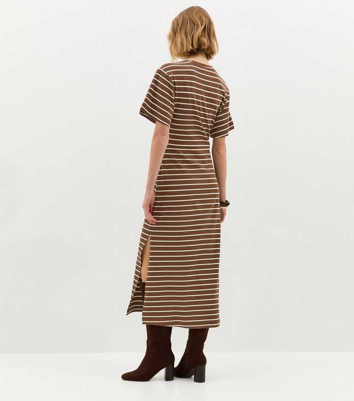 Brown Stripe Tie Waist Midi Dress | New Look