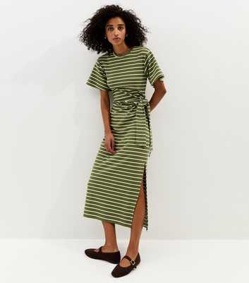 Green Stripe Tie Waist Midi Dress