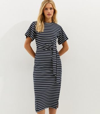 black and blue striped dress Striped Blue Shirt Collar Black Mini Dress main image 1
